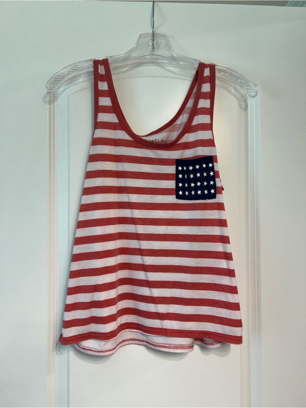 Fifth Sun Red and White Striped Tank with Navy Star Pocket